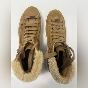 UGG Women's ‘Olive’ Tan Suede High-Top Sneakers with Shearling Collar NEW
